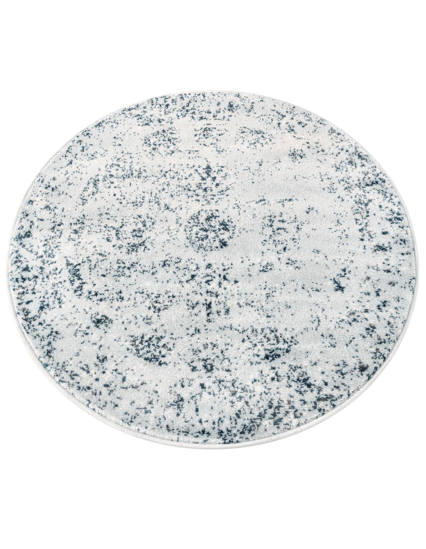 Rugs.com - Monte Carlo Rug – 3 Ft Round Light Blue Stain-Resistant Area Rug – Vintage Medallion Design for Entryways, Bedrooms, and Home Offices