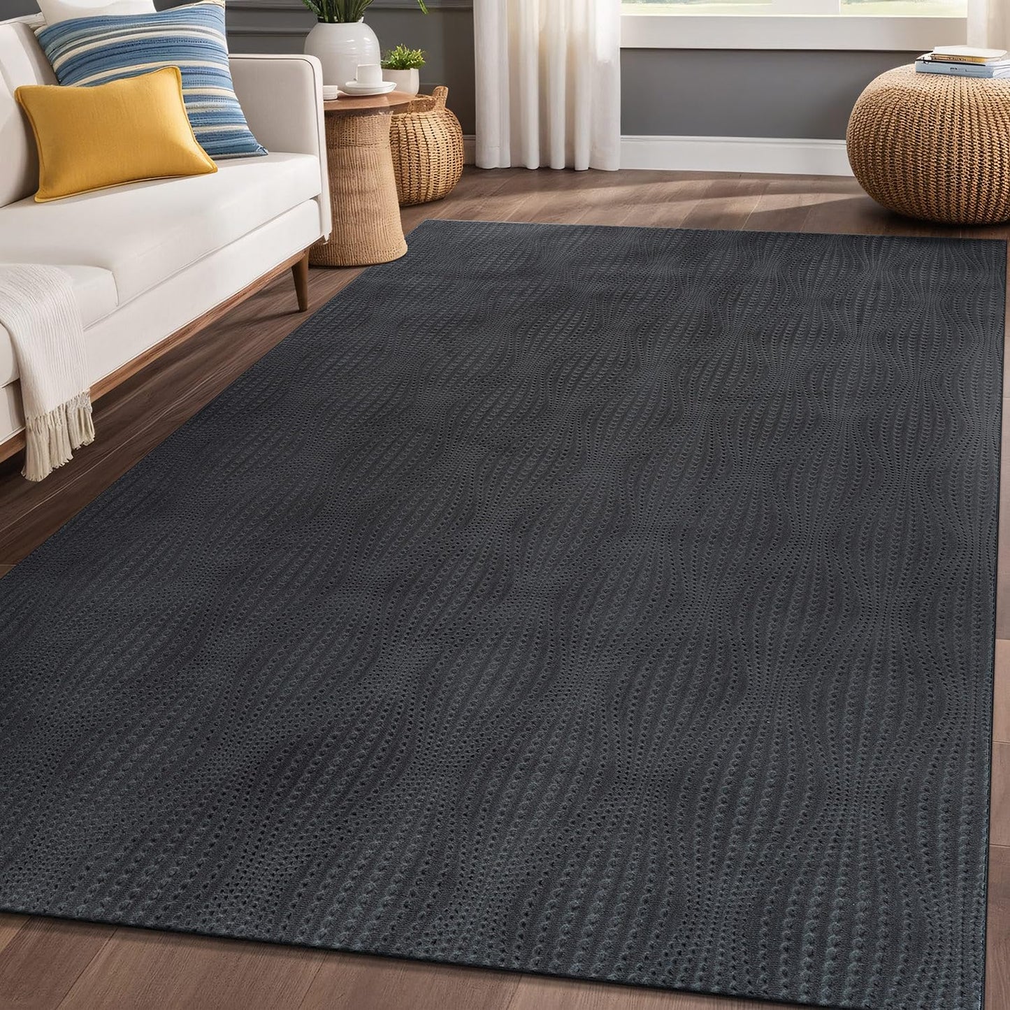 Luul Home Modern Dark Gray Non Slip Rug Solid 5x7 Non Skid Soft Rubber Back Area Rugs for Living Room Kitchen Bedroom Bathroom Dining Room Easy Cleaning Stain Resistant Non Shedding Carpet 5 x 7