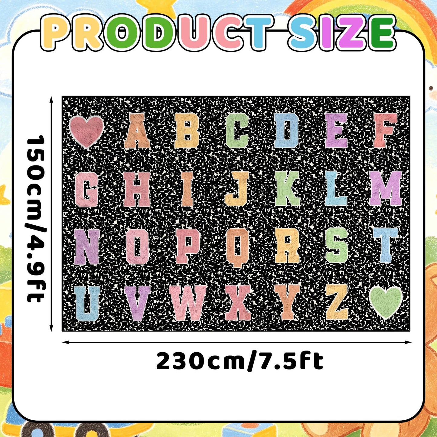 Dunzy 4.92 x 7.55 ft Classroom Rug Composition Notebook Alphabet Rug Pastel Back to School Reading Calming Corner Decor Composition Carpet for Teaching and Playroom