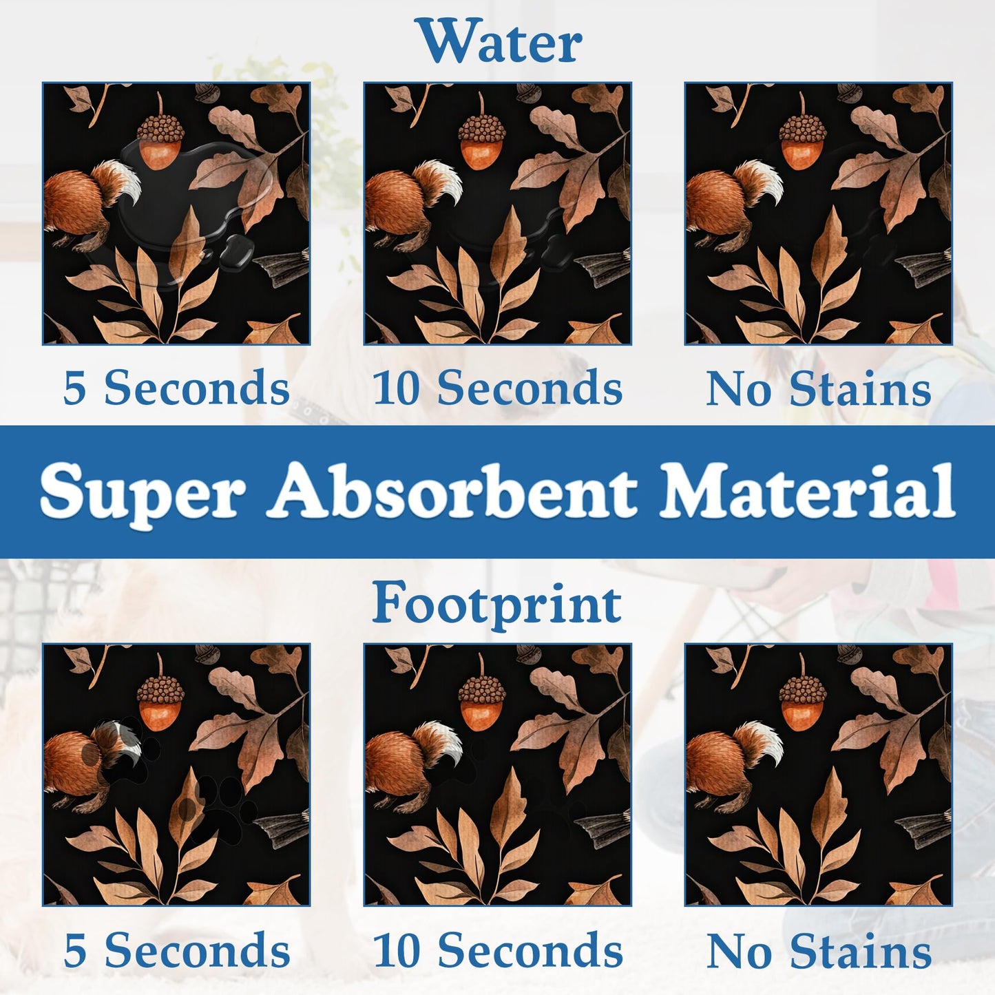 Wild Forest Animals Pet Feeding Mat–Quick Dry Absorbent Dog Cat Food Mat, Non Slip Waterproof Bowl Placemat for Messy Eaters, Pet Accessories for Floors 12"x20"