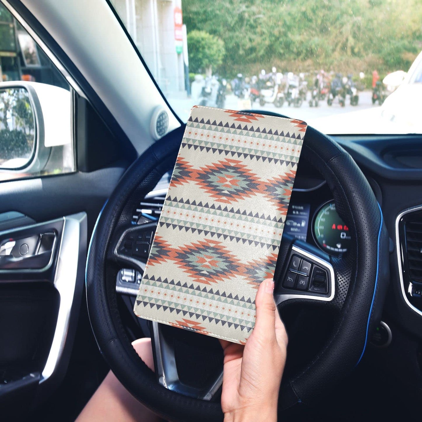 Kigai Aztec Car Registration and Insurance Holder for Women Men PU Leather Auto Glove Box Organizer Wallet Car Accessories for Essential Document Driver License ID Card