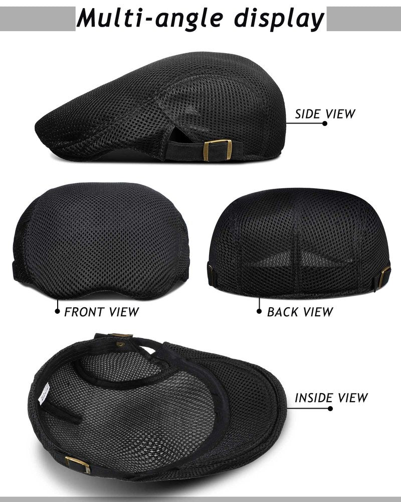Chuarry 8 Pack Men's Mesh Flat Cap Breathable Summer Newsboy Hat Cabbie Driving Hats for Men (Multicolor)