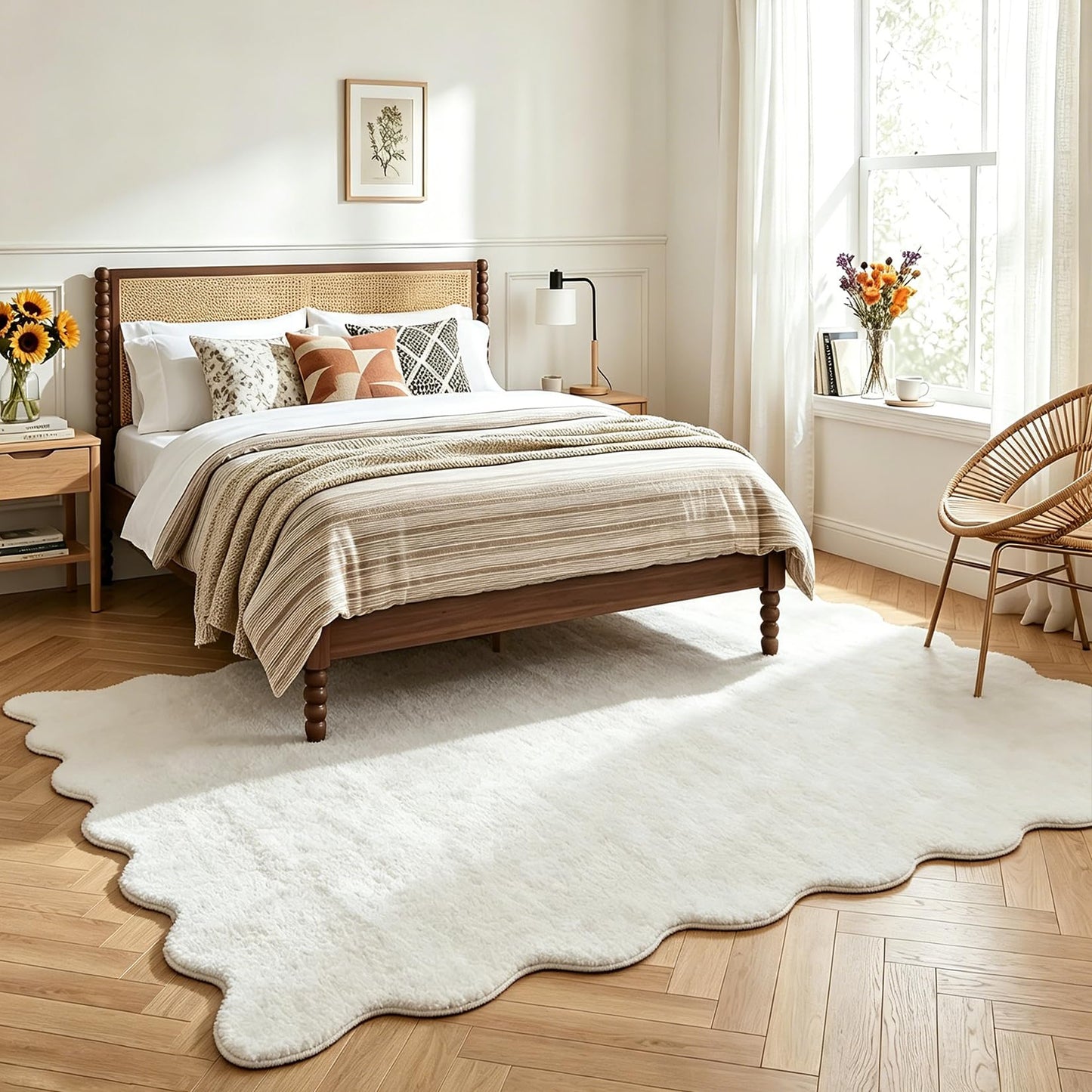 Garvee Scalloped 8x10 Area Rugs for Living Room Washable Thick Plush Large Area Rug Non-Slip Ultra Soft Non-Shedding Fluffy Solid Rugs for Bedroom Playroom Nursery Kids Room Home Decor Milky White