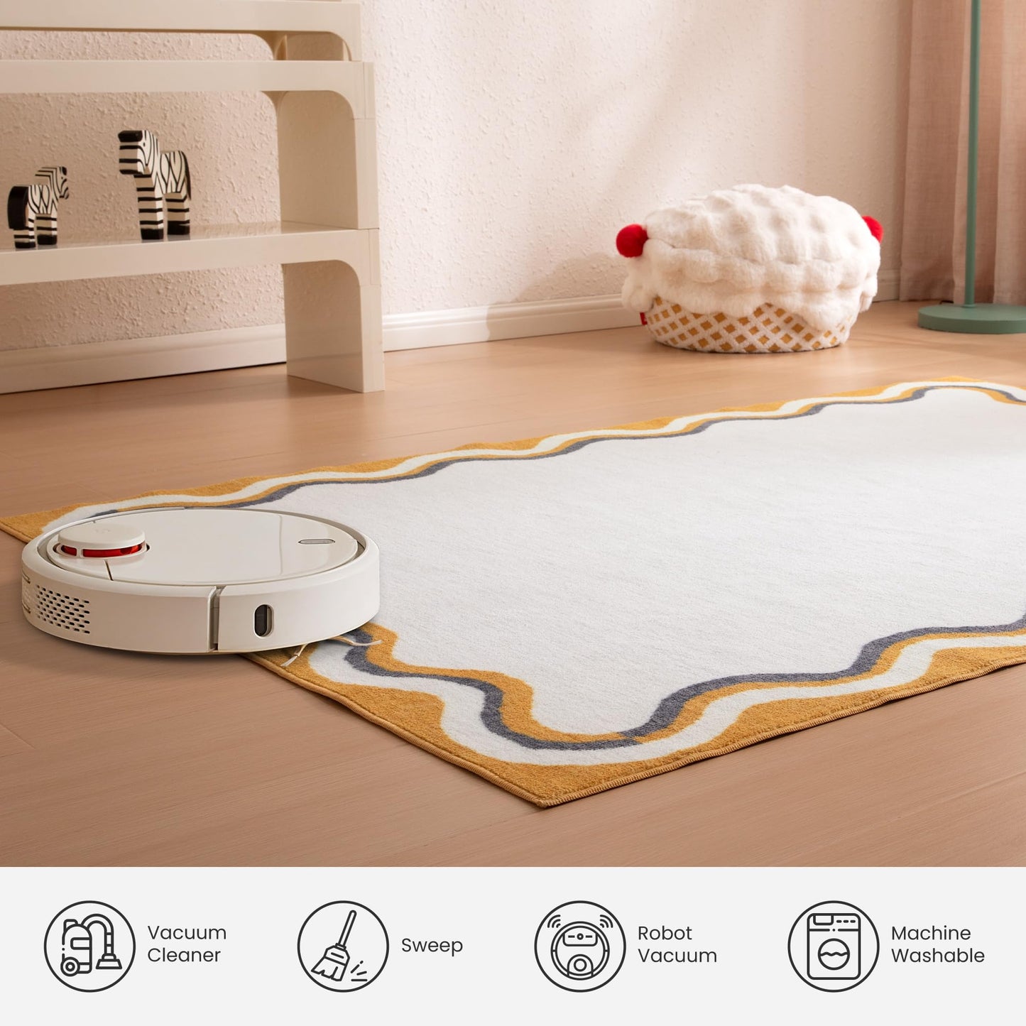 SLEEP ZONE Kids Rugs for Playroom, Washable Rugs for Children Toddlers Bedroom, Non Slip Rug Play Mat Soft Dorm Nursery Carpet, Beige, 3X5 Feet