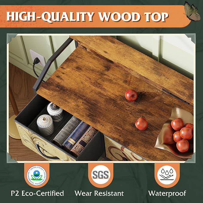 WLIVE Led Dresser for Bedroom, TV Stand for Bedroom with LED Lights and Power Outlet, Wide Chest of Drawers for Hallway, 8 Fabric Drawers for Living Room and Entryway, Floral Painted