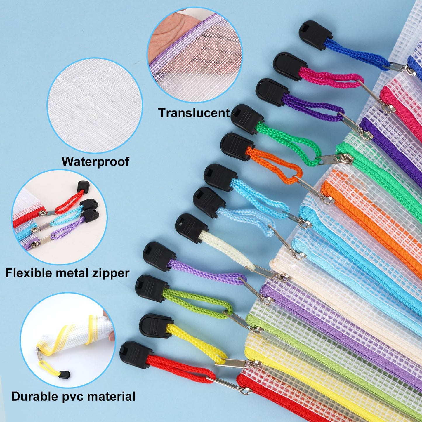 EOOUT 24pcs Mesh Zipper Pouch Bags A4 Document Bag, 13.5x9 Inches, Plastic Zip File Folders, Puzzles, Board Game Storage for Organizing Office Home