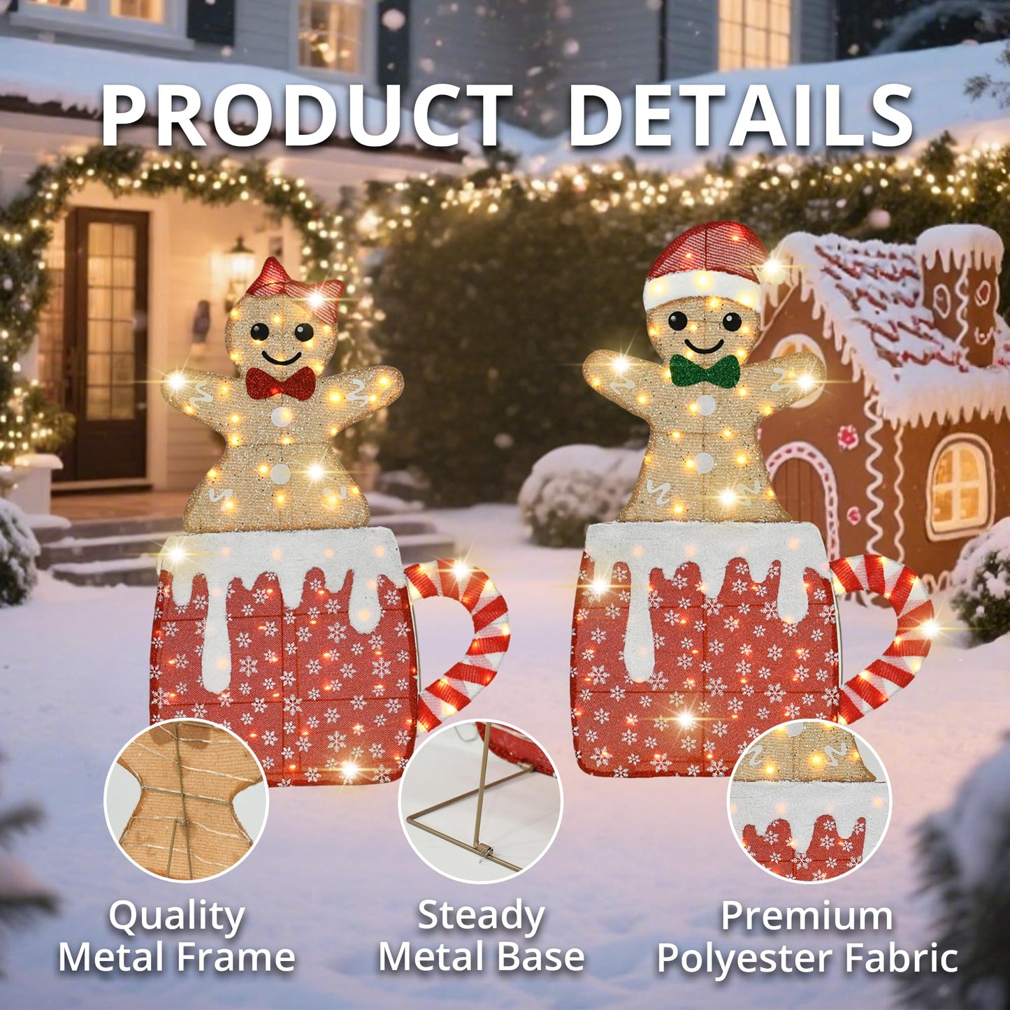 VELTENOVAIRE 42"H Lighted Christmas Yard Decoration 2pcs Light Up Gingerbread Man Couple Christmas Outdoor Decorations Sign Waterproof for Xmas Winter Holiday Garden Lawn Outside Indoor Decor Display