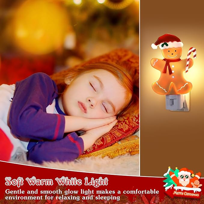 Christmas Decoration Gingerbread Man Night Light Plug in, 120V C7 LED Xmas Wall Plugin Nightlights, Christmas Night Light Decor for Bedroom Bathroom Kitchen Hallway Stairs