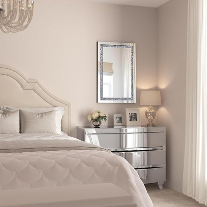 Crystal Decorative Mirror-16 x24 Rectangle Gorgeous Silver Mirror, Crush Diamond Mirror for Wall Decoration Bedroom, Hallway, Dining Room