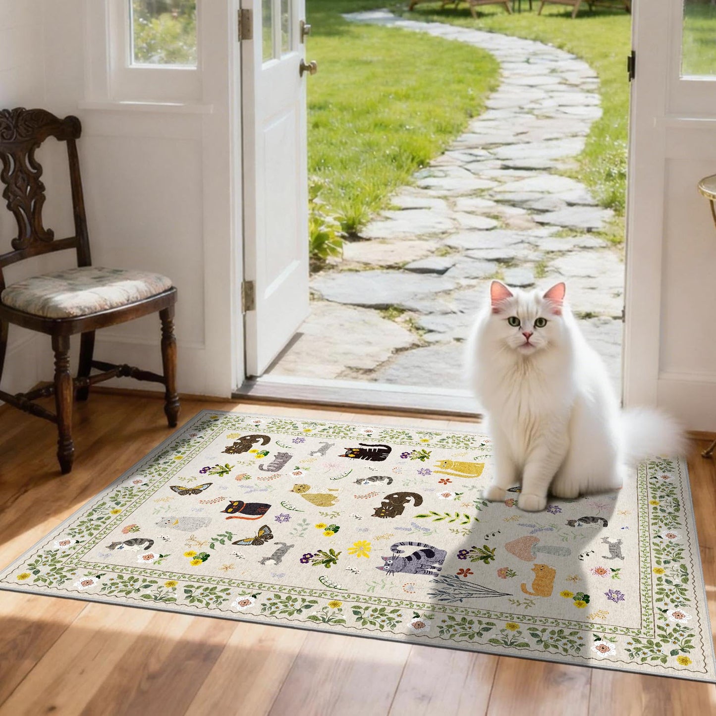 Small 2x3 Area Rugs for Entryway: Washable Kitchen Runner Rug Non Slip Soft Low Pile Animal Cat Carpet Rugs with Rubber Backing Waterproof Door Mats for Indoor Bathroom Bedroom Kids Room (2x3, Beige)