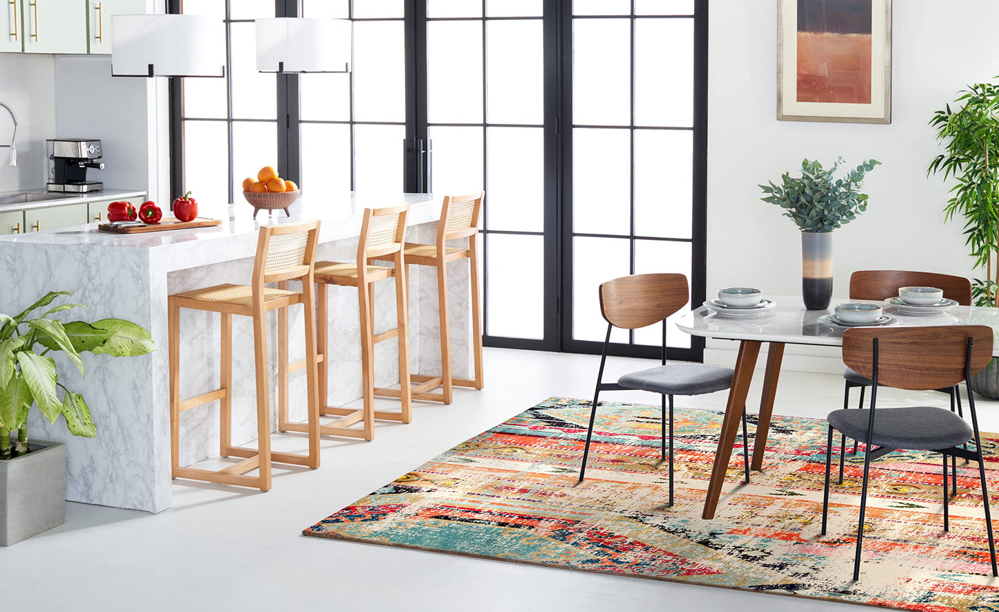 SAFAVIEH Monaco Collection Area Rug - 8' x 11', Multi, Boho Chic Tribal Distressed Design, Non-Shedding & Easy Care, Ideal for High Traffic Areas in Living Room, Bedroom (MNC222F)