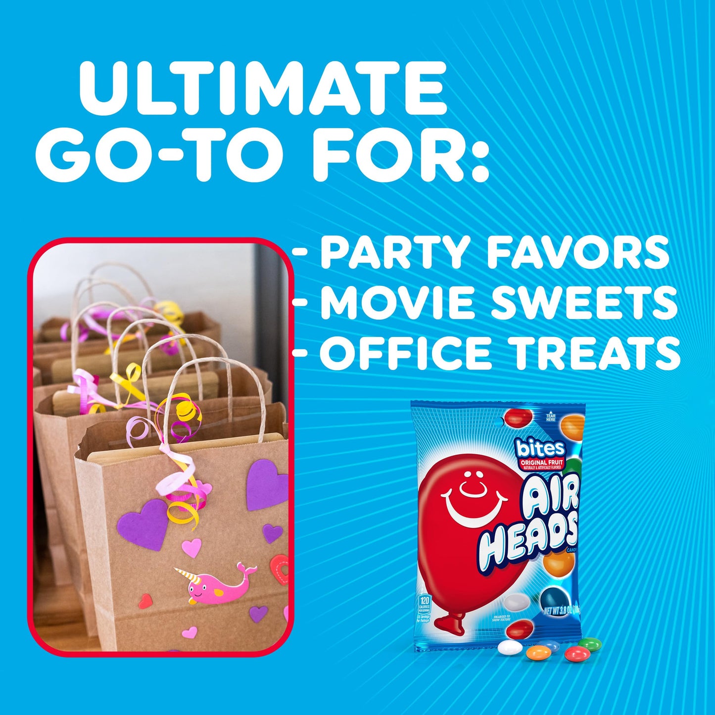 Airheads Candy Bites, Chewy Candy Bags, Assorted Fruit Flavors Naturally and Artificially Flavored, 2 Ounces (18-Pack)