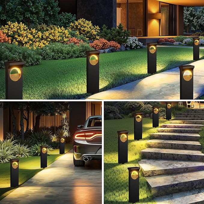 Modern Solar Pathway Lights Outdoor, 6 Pack Upgraded Moon Shaped Landscape Lights - Brighter & Waterproof Solar Powered Decor for Yard, Garden, Path, Walkway Outside Decoration