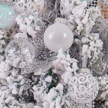 XmasExp 32ct Christmas Ball Ornaments Set -White Clear Plastic Shatterproof Xmas Tree Ball Decorations Hanging Baubles for Holiday Decor