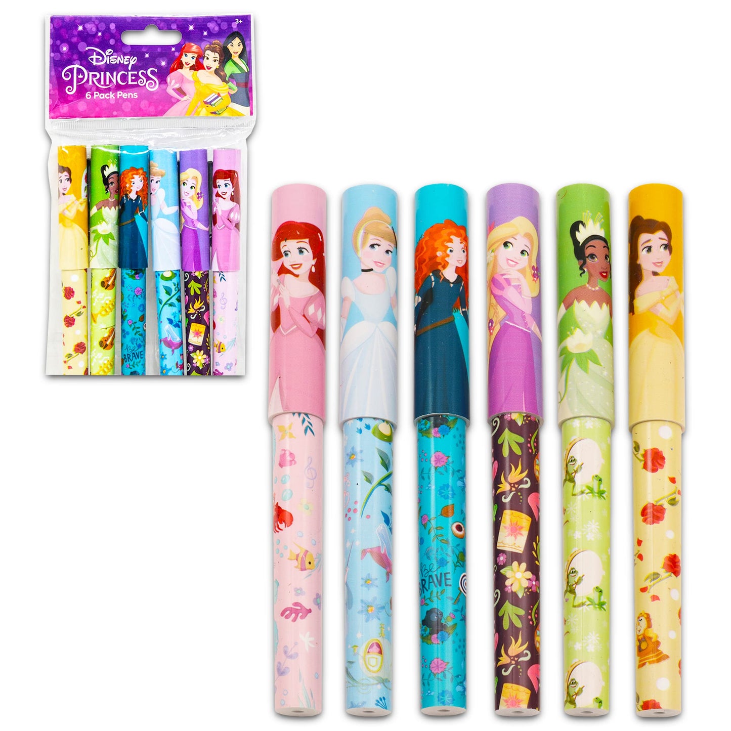 Disney Princess Pens Value Bulk Set Bundle - 12 Pack Princess Ballpoint Pens with Stickers (Princess School Supplies, Office Supplies, Party Favors)