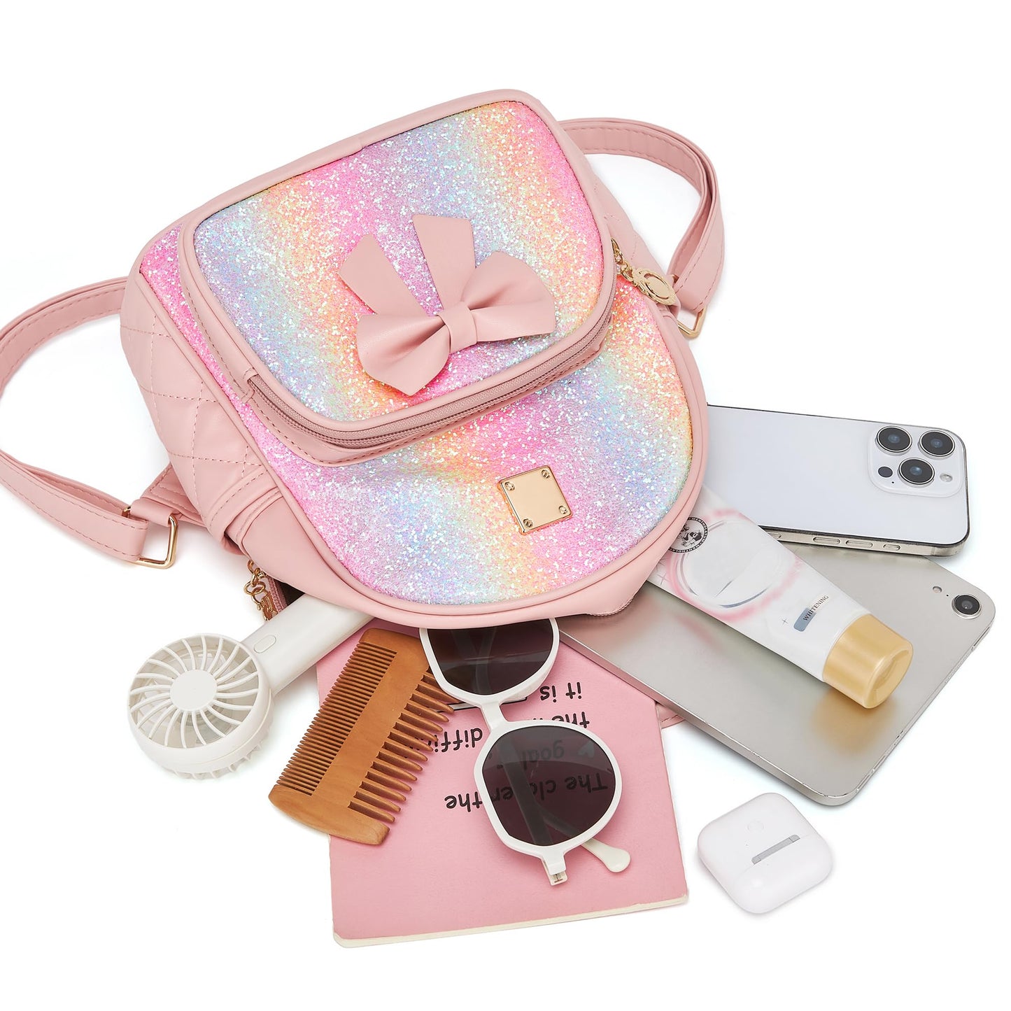 I IHAYNER Mini Backpcak for Girls Small Bowknot Quilted Leather Backpack Purse for Women Travel Cute Trendy Stuff Gifts for Kids Rainbow