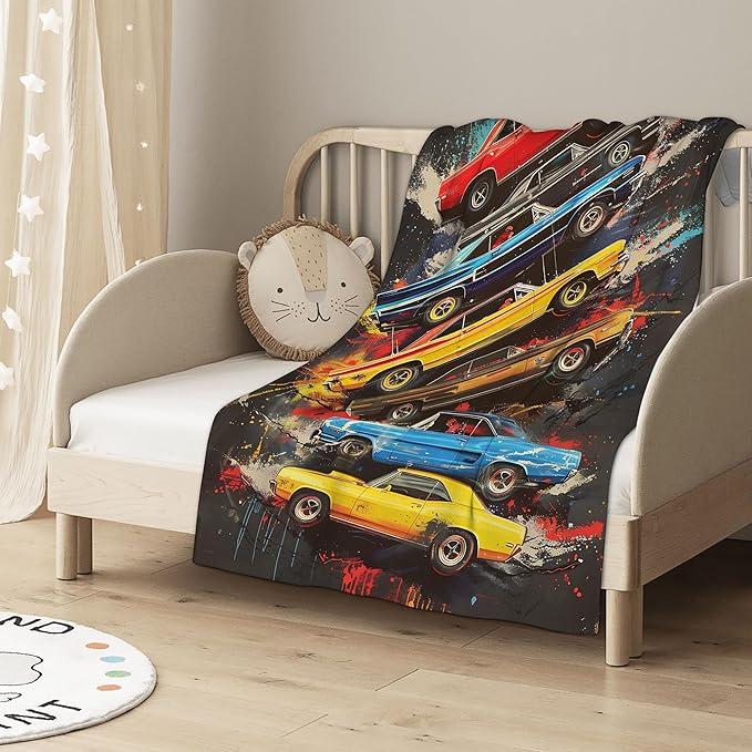 Blanket Vintage Muscle Cars Lightweight Soft Throw Blanket for Girls Teens Women, Graffiti Art Fuzzy Blanket Home Room Decor 50x60 Inches