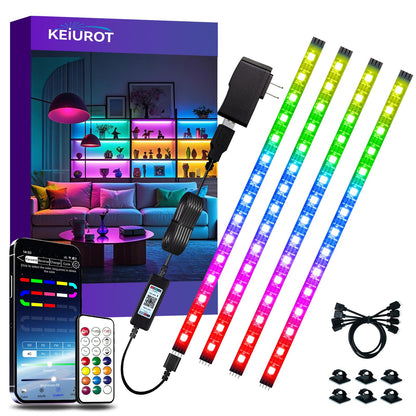 Keiurot 4 Pre-Cut RGB LED Strip Lights with App Remote Control, 5V USB