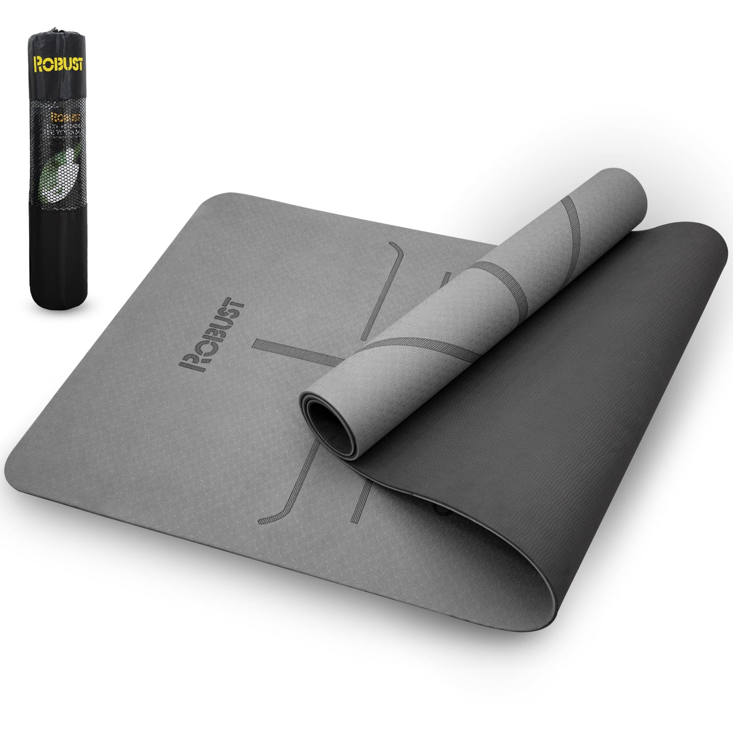 Robust Non-Slip Yoga Mat with Strap, 1/4" Thick TPE Eco-Friendly Workout Mat for Yoga with Position Lines and Texture Surface, Gym Mat for Women, Men, Pilates and Exercises Anti-Tear Sweat-Proof Exercise Mat