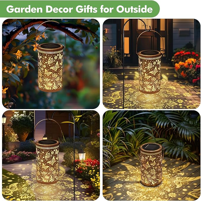 Fabuday Butterfly Solar Lantern Gift for Women - Outdoor Epiphyllum Lanterns Waterproof for Patio, Yard, Porch and Pathway, Hanging Outside Garden Decor with Solar Power Lights