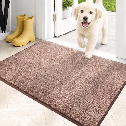 PURRUGS Dirt Trapping Door Mat 20" x 31.5", Non-Slip Machine Washable Entryway Rug, Dog Doormat, Indoor Front Door Mat, Super Absorbent Entry Rug for Muddy Shoes & Paws, Brown-Light Cream