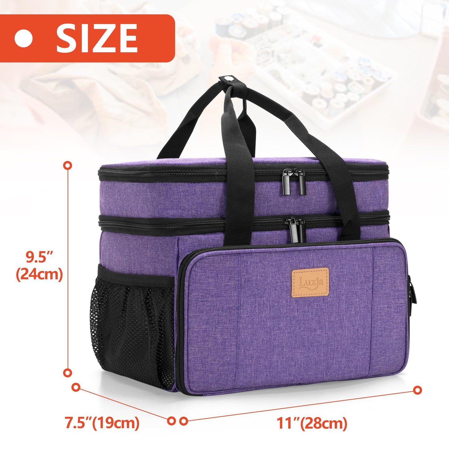 LUXJA Large Sewing Organizer with Many Compartments, 2 Layers Sewing Storage Bag with Varisized Pockets for Sewing and Crafting Supplies (Bag Only), Purple