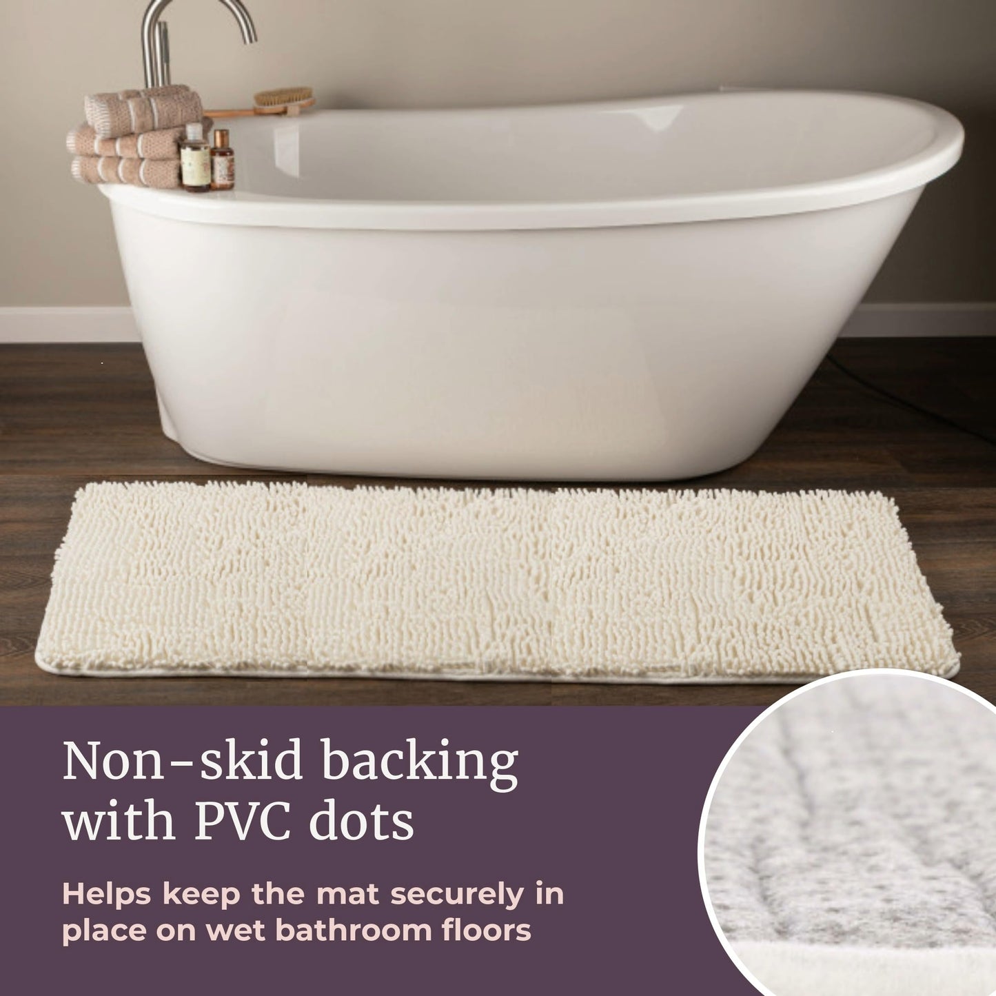Bath Mat - 58x24-Inch Bathroom Runner with Non-Slip Backing - Absorbent High-Pile Chenille Memory Foam Bathroom Rug by Lavish Home (White)