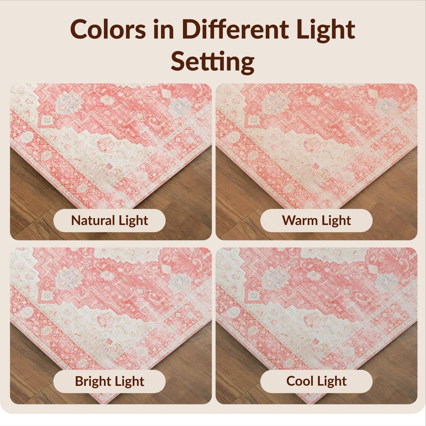 Design&I 4'x6' Coral Pink Faded Traditional Centerpiece Washable Area Rug
