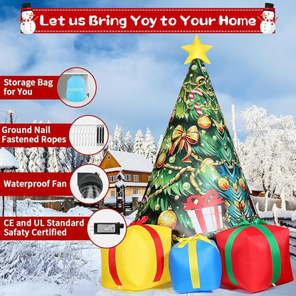 GOOSH 11.8 FT Christmas Inflatables Tree Outdoor Decorations Blow Up Christmas Tree Gift Box Yard with Colorful Light for Holiday Party Indoor Garden Lawn Decor (Yellow)