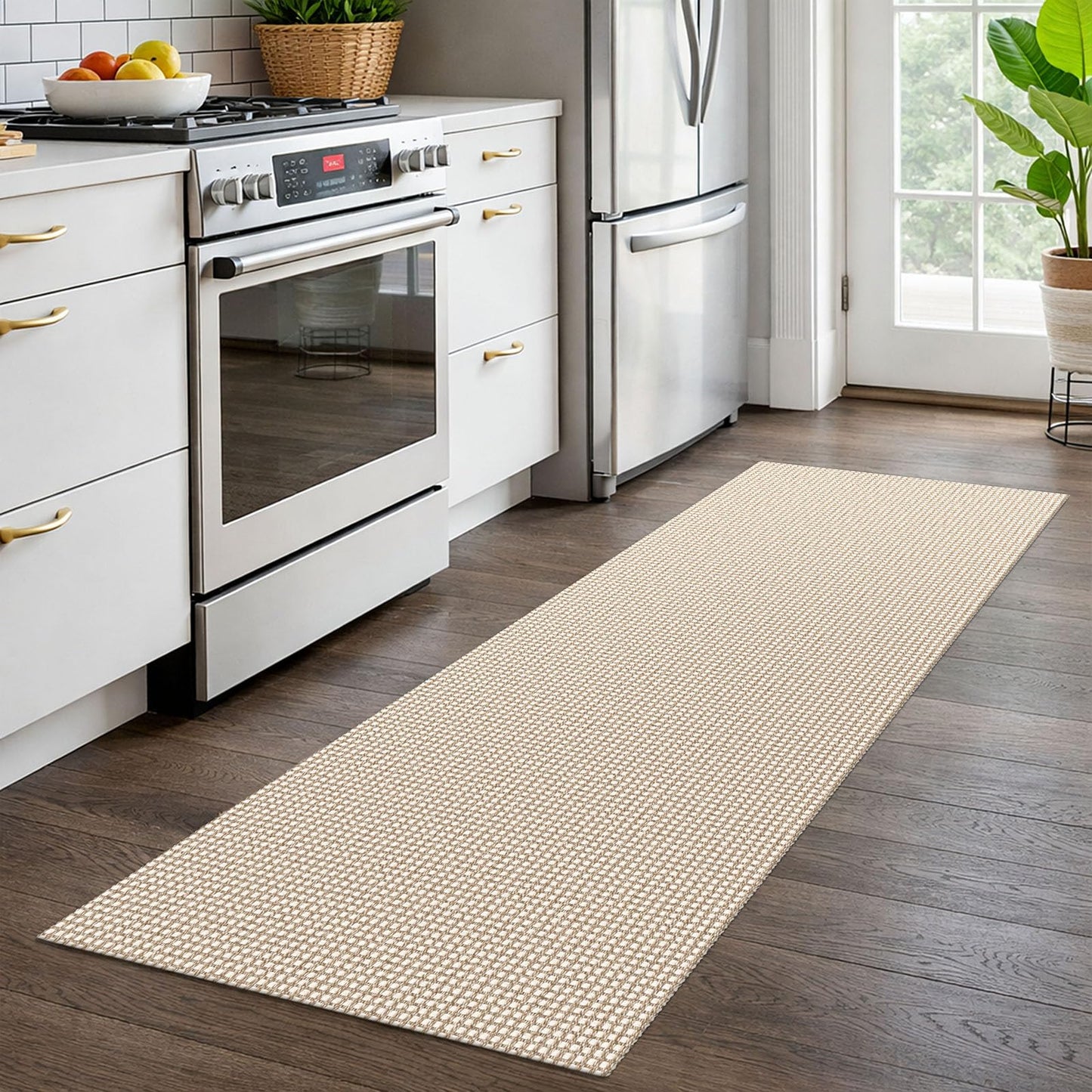 EARTHALL Woven Runner Rug 2x6 Ft Washable Runners for Hallways Cotton Non Slip Rubber Backed Kitchen Runner Braided Indoor Floor Carpet for Entryway, Hallway, Kitchen, Bedroom, Beige/Ivory