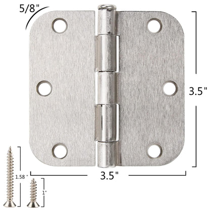 42 Pack Rounded Door Hinges Brushed Nickel 3.5 inch x 3-1/2", 5/8" Radius Heavy Duty Steel Iron 3 ½"Hinge for Doors, Interior Room,Outdoor Window,Constructition Hardware Kit Home Decor Essentials
