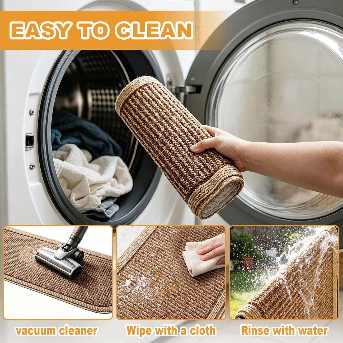 IGTXJORH Kitchen Rugs Set of 2, Non Slip Absorbent Washable Floor Mats Kitchen Runner Rugs, Half Moon Standing Runner Rug for Kitchen Sink and Laundry, 20"x32" + 20"x48", Brown