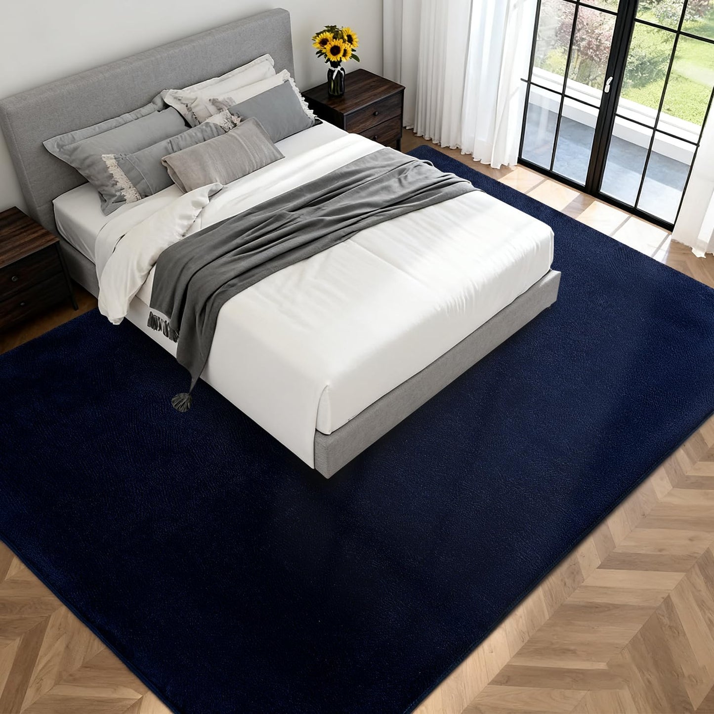 QDUIDU Large Area Rugs for Bedroom Living Room - 5x8 Feet Ultra Soft Navy Blue Rug Thickened with Memory-Foam, Solid Modern Minimalist Carpets for Home Decor, Non-Slip and Comfy Nursery Room Rugs