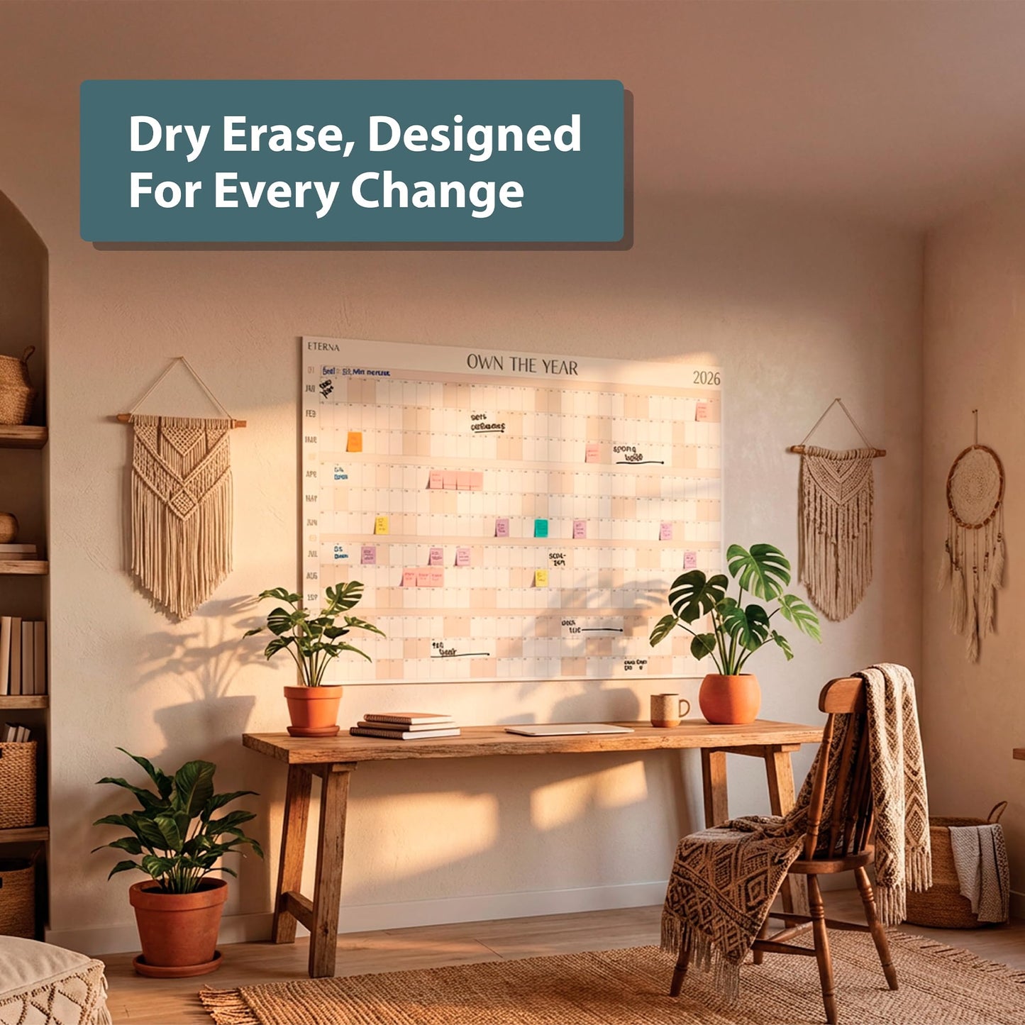 Own the Year 2026 GIANT Wall Calendar | 4ft x 3ft Full Year Dry Erase Large Planner, January '26 to December '26 Big Whiteboard Wall Calendar with Markers, Sticky Notes & Mounting Kit, Jumbo Quarterly Layout for Home or Office