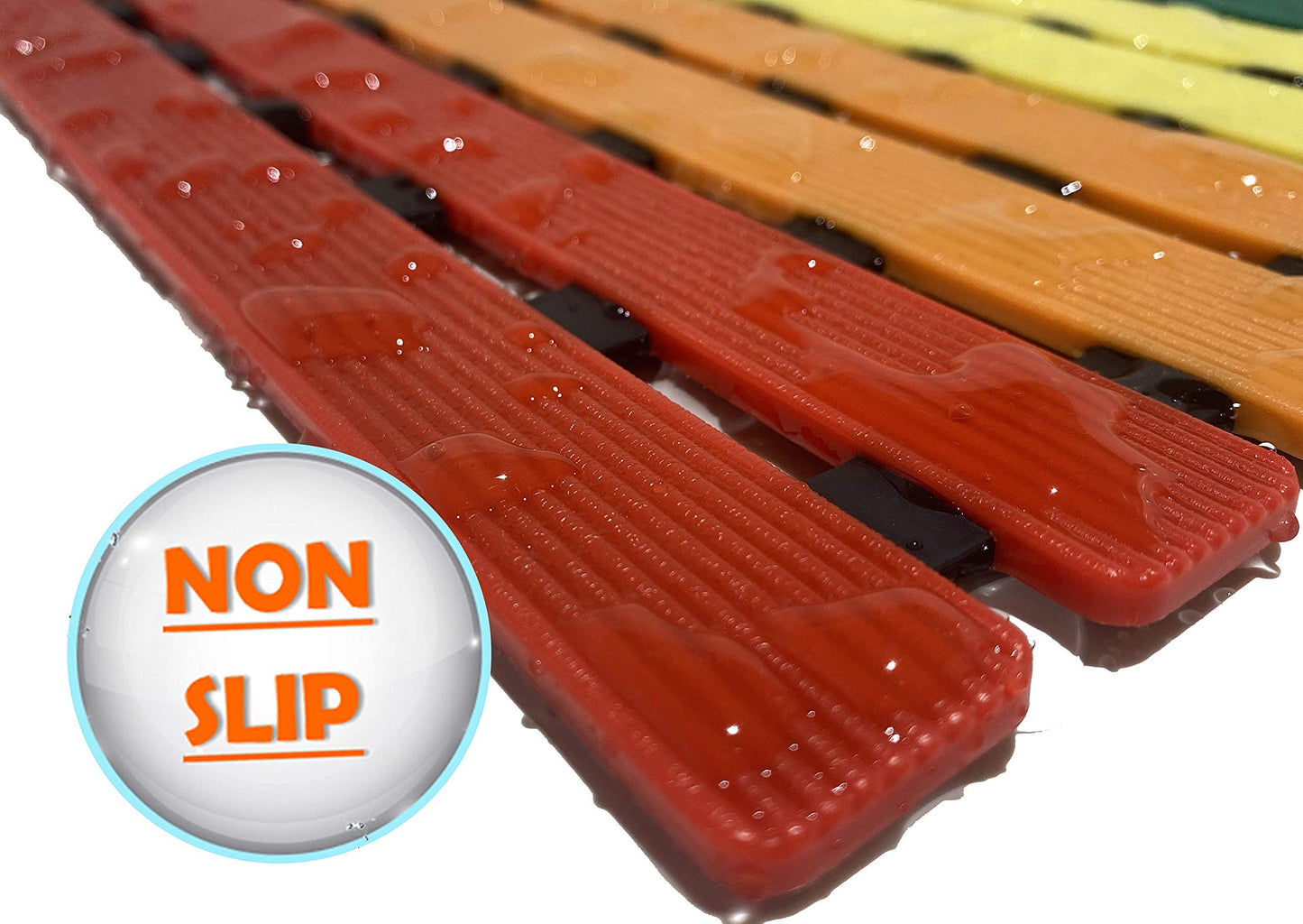 LuxurYou Non Slip Bathtub Mat | Double-Layered Shower Floor Mat with Suction Cups | EZ-Dry Construction | Non-Toxic, BPA, Latex, Phthalate, PVC Free (Rainbow)