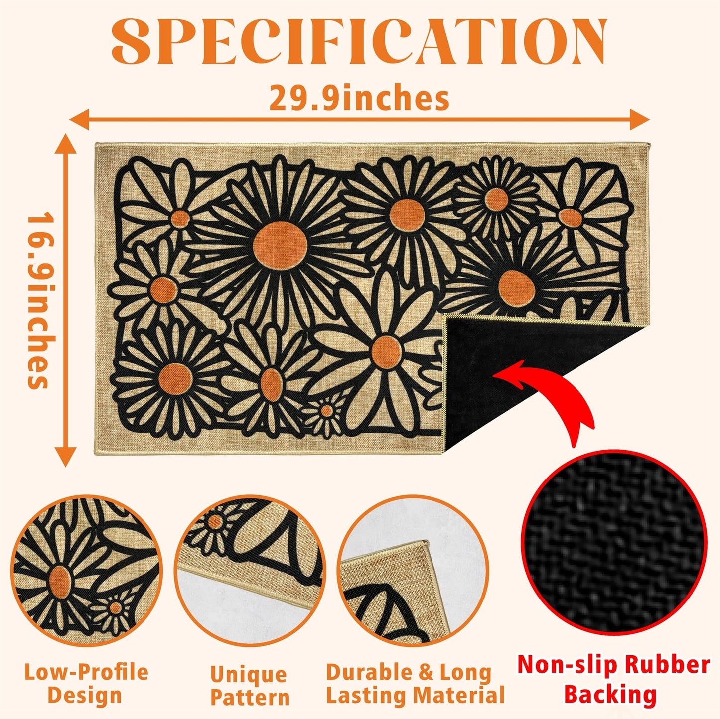 Welcome Mats Front Door Mats for Outdoor Indoor Entrance Non-Slip Backing Doormat for Housewarming Gifts Durable Daisy Flower Floor Mat Summer Home Rugs for House Farmhouse Kitchen Hallway 16.9"x29.9"