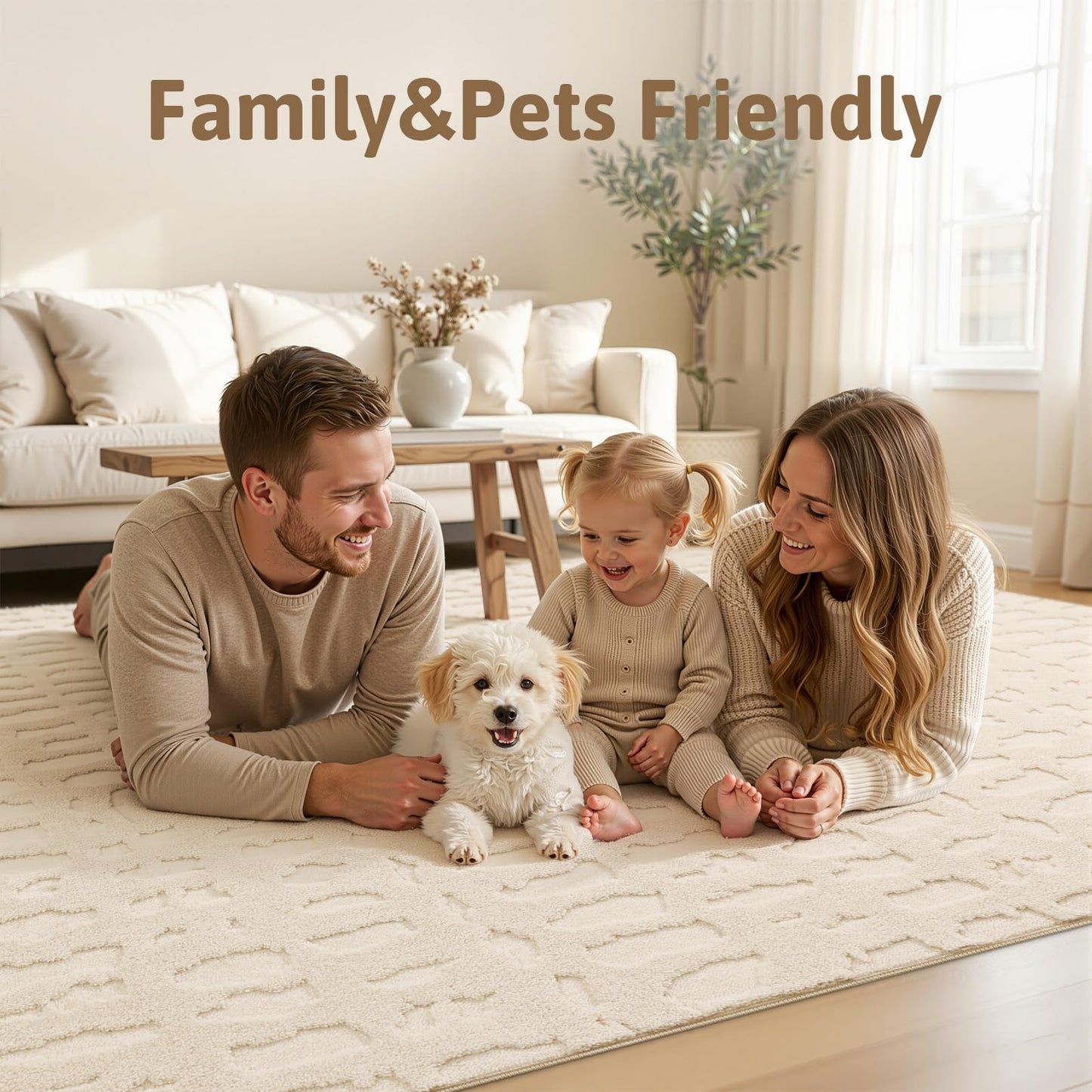 Yamaziot 5x7 Washable Area Rug, High-Low Grid Textured Living Room Rugs, Soft Fluffy Non-Slip Mats Stain Resistant Contemporary Boho Carpet for Dining Room, Kids Nursery Room, Bedroom, Office