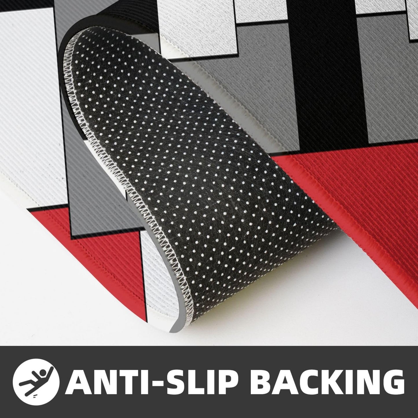 Sovvin Red White Black Grey Geometric Kitchen Rugs Microfiber Floor Mats Geometry Cushioned Carpet Runner Rug for Laundry Bathroom Living Room, 2 Piece Set 17"X 47" + 17"X 30"