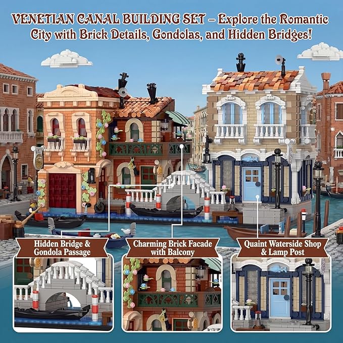Venice Rivera Building Block Set Italian Canal City Architecture Street View Kit with LED Lighting Collectible Home Decor Gift for Adults &amp Teens4610 PiecesBarweer 010