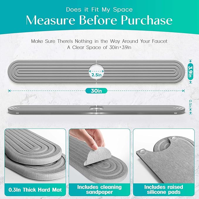 Stone Faucet Mat for Kitchen Sink – Diatomite Fast-Drying Stone Tray, Faucet