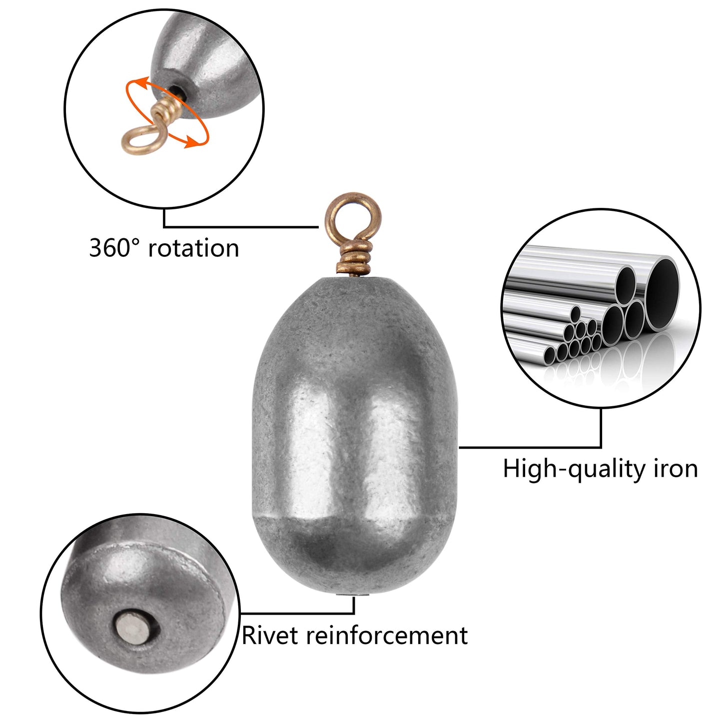 Fishing Weights Kit,60pcs Assorted Bass Casting Weights Iron Fishing Weight Water Drop Bell Sinkers Catfish Sinker Weight for Saltwater Freshwater