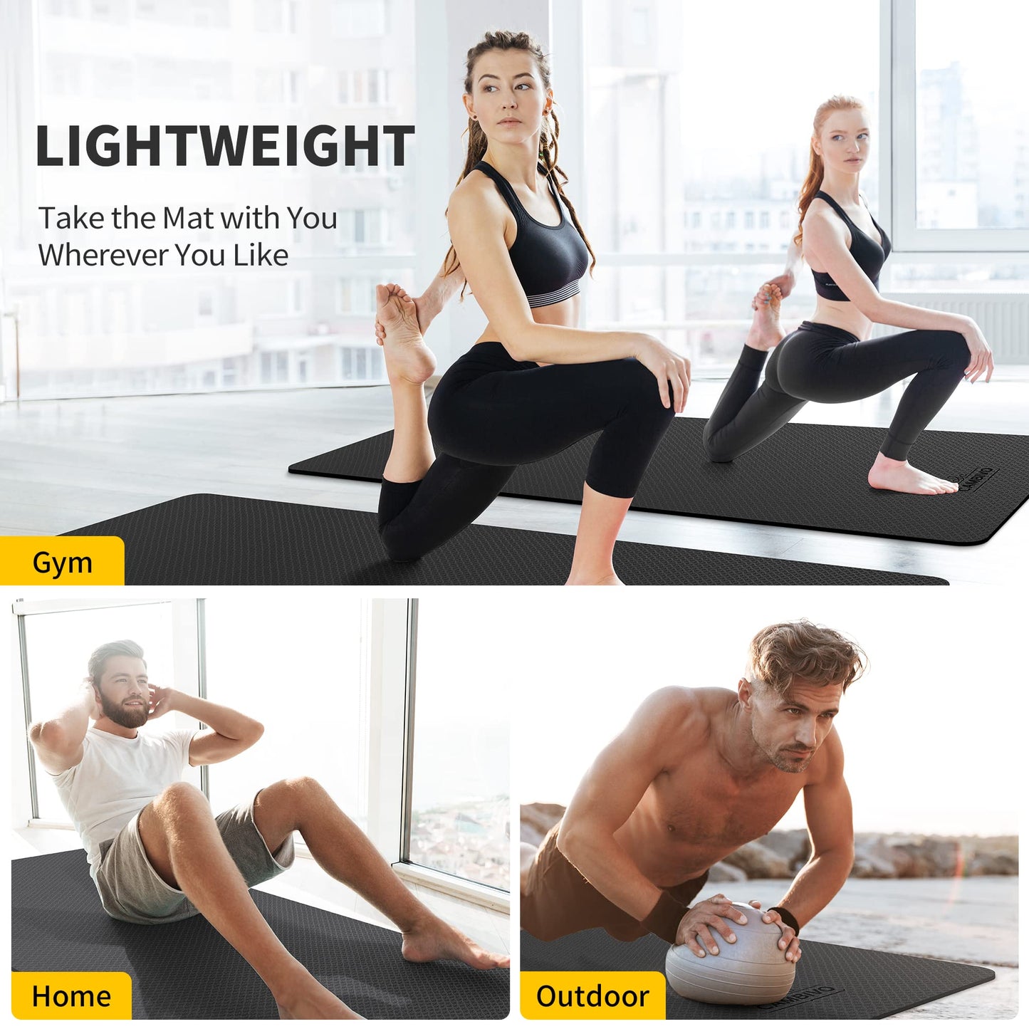 CAMBIVO Extra Wide Yoga Mat 72"x32" - 6mm Thick TPE Non Slip Exercise Fitness Mat, Large Workout Mat for Yoga Pilates Stretching, Anti-Slip Gym Mat for Tall Men Women & Beginners (6mm, Dark Black)