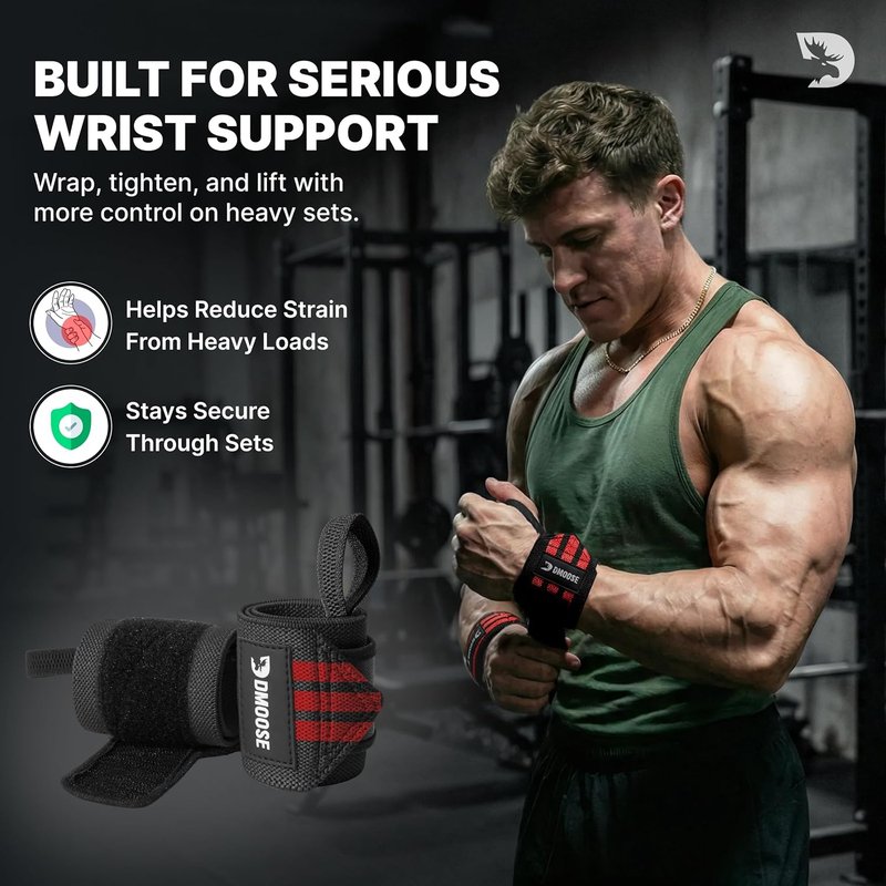 DMoose Fitness Wrist Wraps - Heavy Duty Weightlifting Support Straps | 18" with Thumb Loop for Pain Relief
