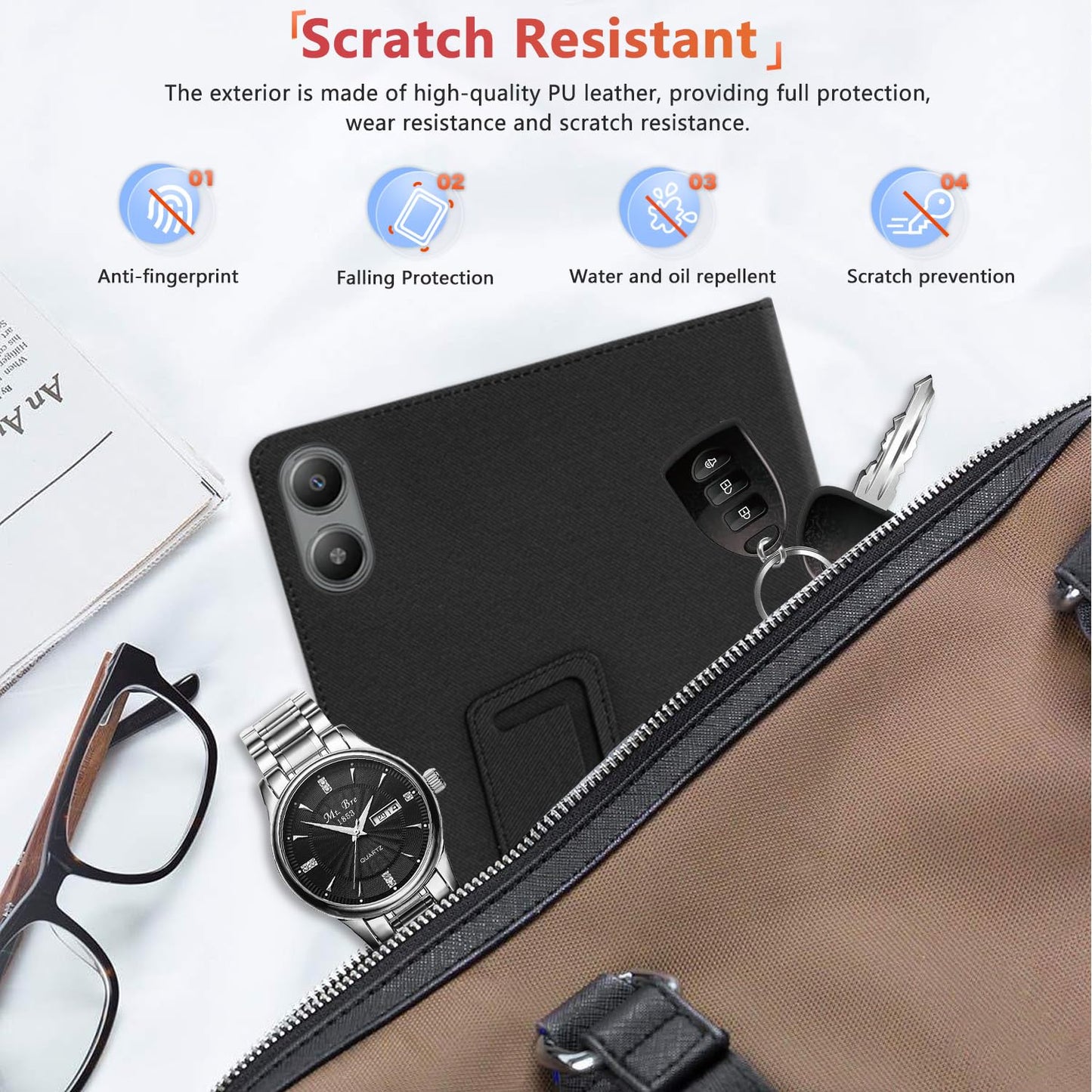 Case Cover for Blackview LIKN 2, KONXISA Tablet Case with Magnetic Adsorption, PU Leather Folding Protective Cover with Pen Holder, Protection Tablet Sleeve, Black