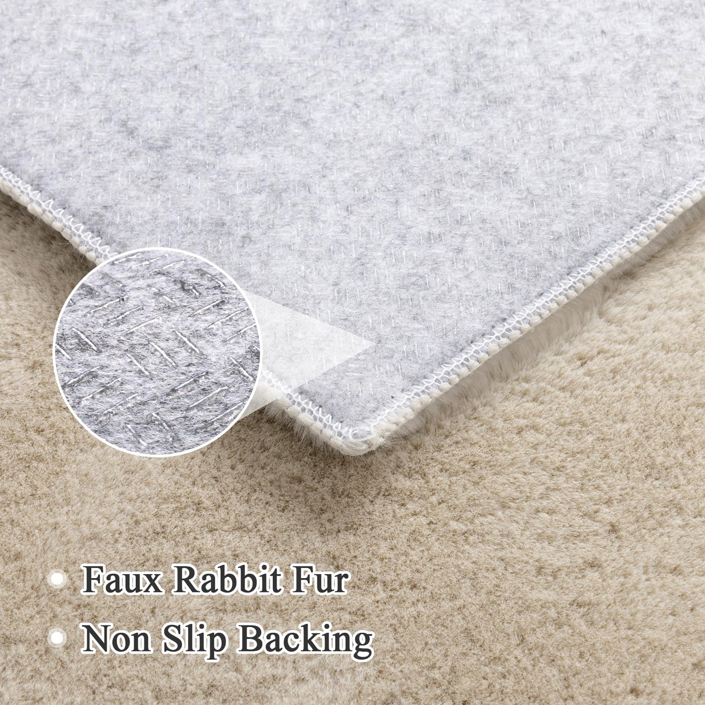 SHACOS Ultra Soft Faux Rabbit Fur Area Rug 3'x5', Non Slip Washable Padded Living Room Rugs, Fluffy Cozy Indoor Modern Carpet for Bedroom Dining Room Kids Room Dorm Home Decor, Beige