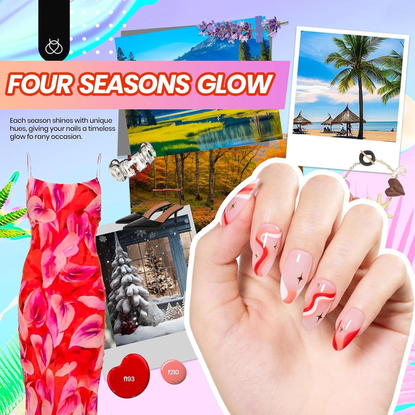 Beetles Gel Nail Polish Kit with U V Light -54 Pcs Gel Nail Kit Four Seasons Glow 32 Colors Set with Base Matte & Glossy Top Coat Soak Off Home DIY Manicure Nails Beginners Gifts for Women Teen Girls