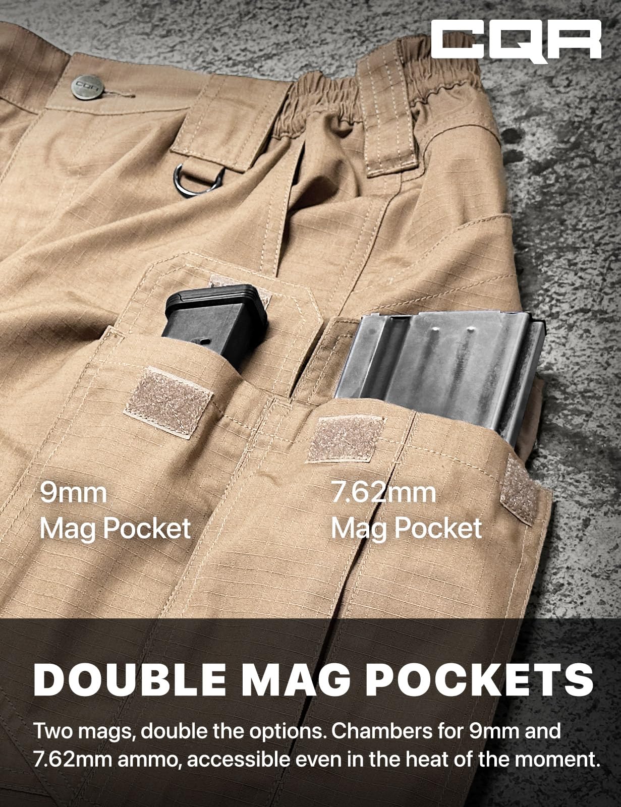 CQR Men's Tactical Pants, Water Resistant Ripstop Cargo Pants, Lightweight EDC Work Hiking Pants, Outdoor Apparel, Raider Mag Pocket Khaki, 38W x 32L