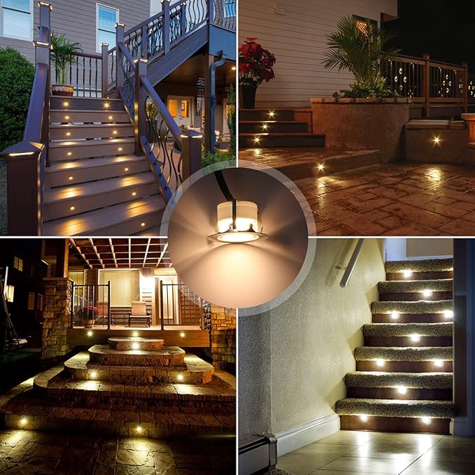 Led Deck Lights Outdoor Waterproof Low Voltage Stainless Steel 1W Outdoor Yard Garden Decoration Lamps Landscape Pathway Patio Step Stairs LED In-ground Lights Silver Border(30pcs,Warm White)