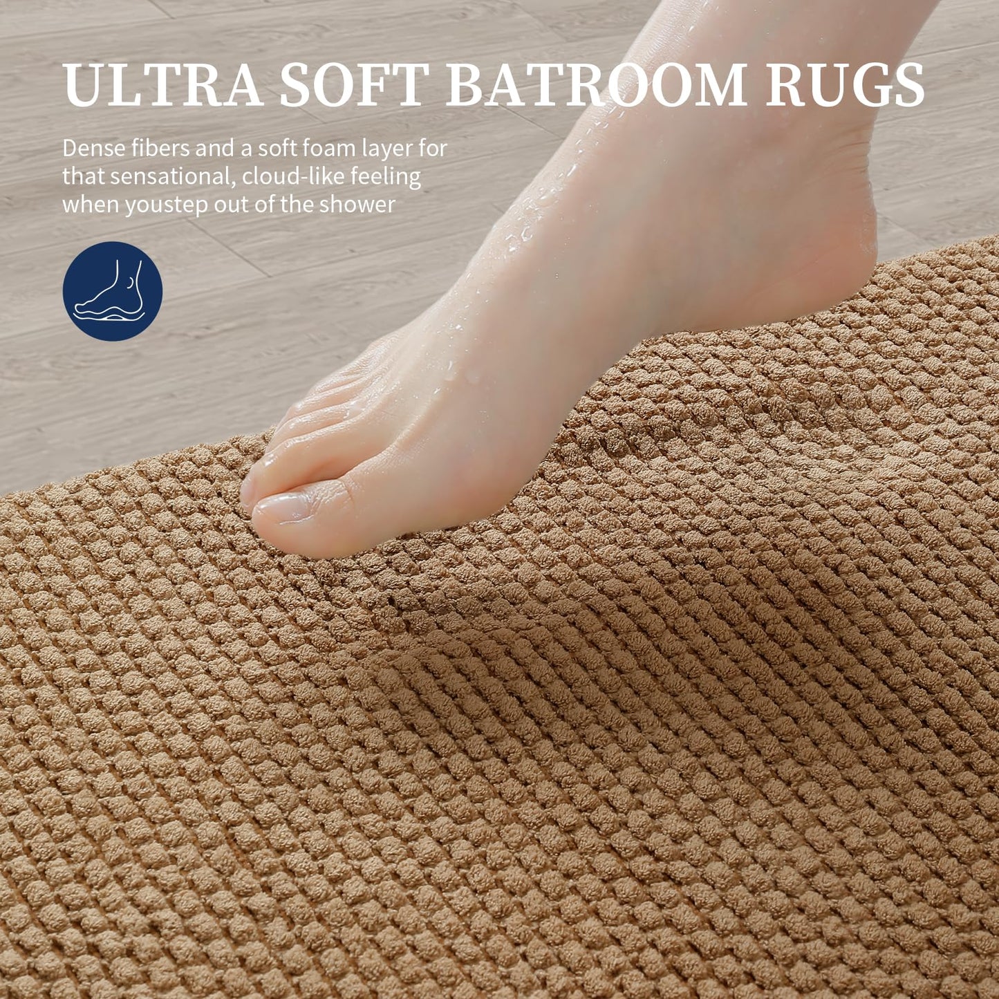 YIHOUSE Bathroom Rugs Set 2 Piece, Extra Soft Absorbent Chenille Bath Mat & U-Shaped Contour Toilet Rug, Non Slip Machine Washable Bath Mat for Shower Tub Sink, Beige