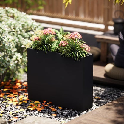 GSK Black Metal Planter Box Sturdy Rectangular Plant Trough 38" L x 10" W x 30" H Insert with Drainage Hole Easy Assembly Indoor Outdoor Sapce Separation Patio Balcony Deck Garden